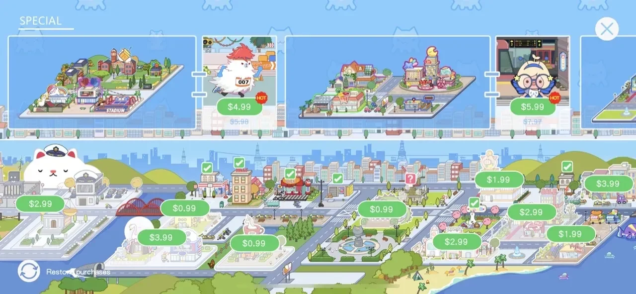 Miga Town paywall screen