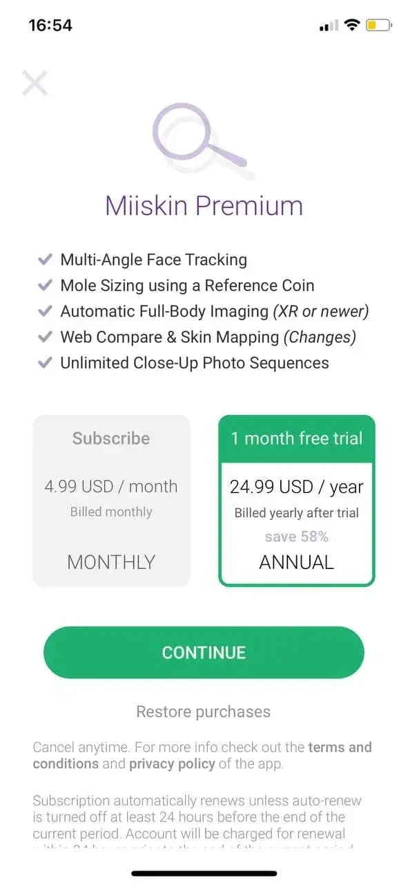 Miiskin Skin paywall screen