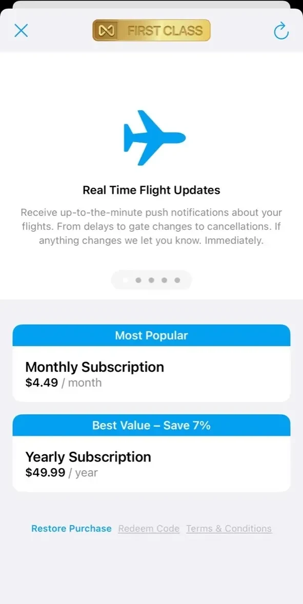 Track Live Flights paywall screen