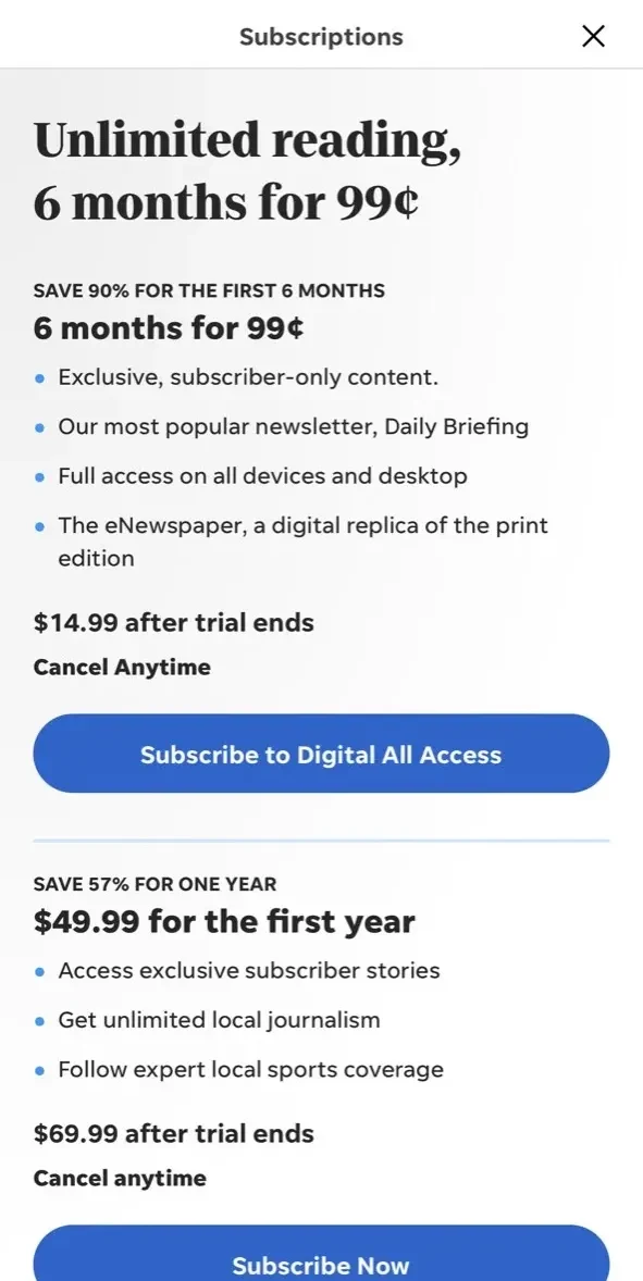 Milwaukee Journal Sentinel paywall screen