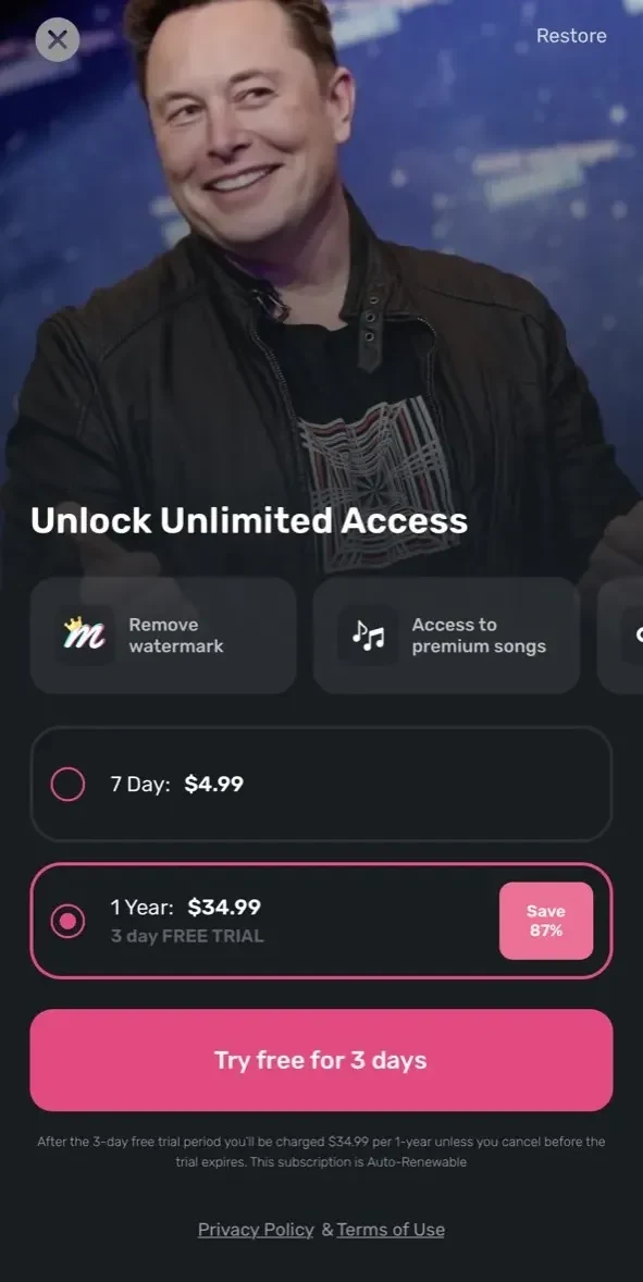 Mimic paywall screen