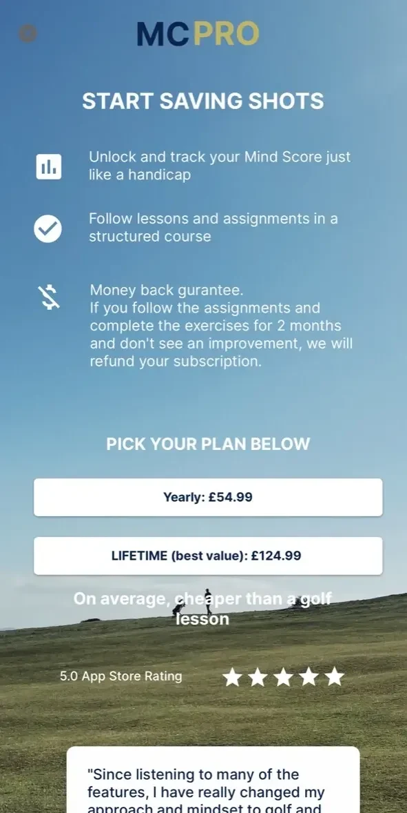 Mind Caddie paywall screen