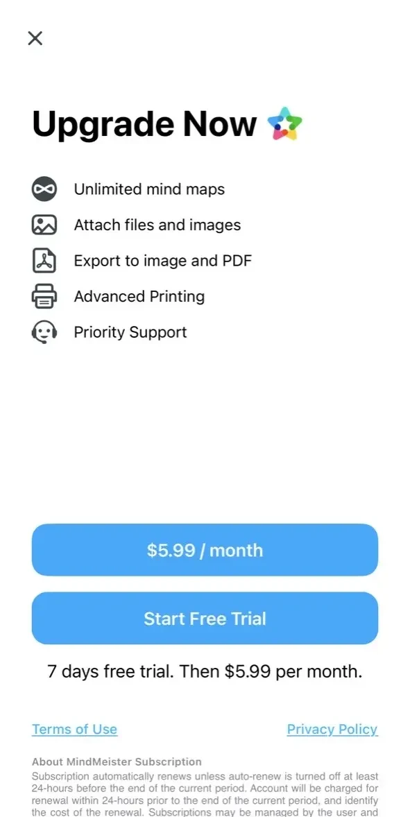 Mind Mapping paywall screen