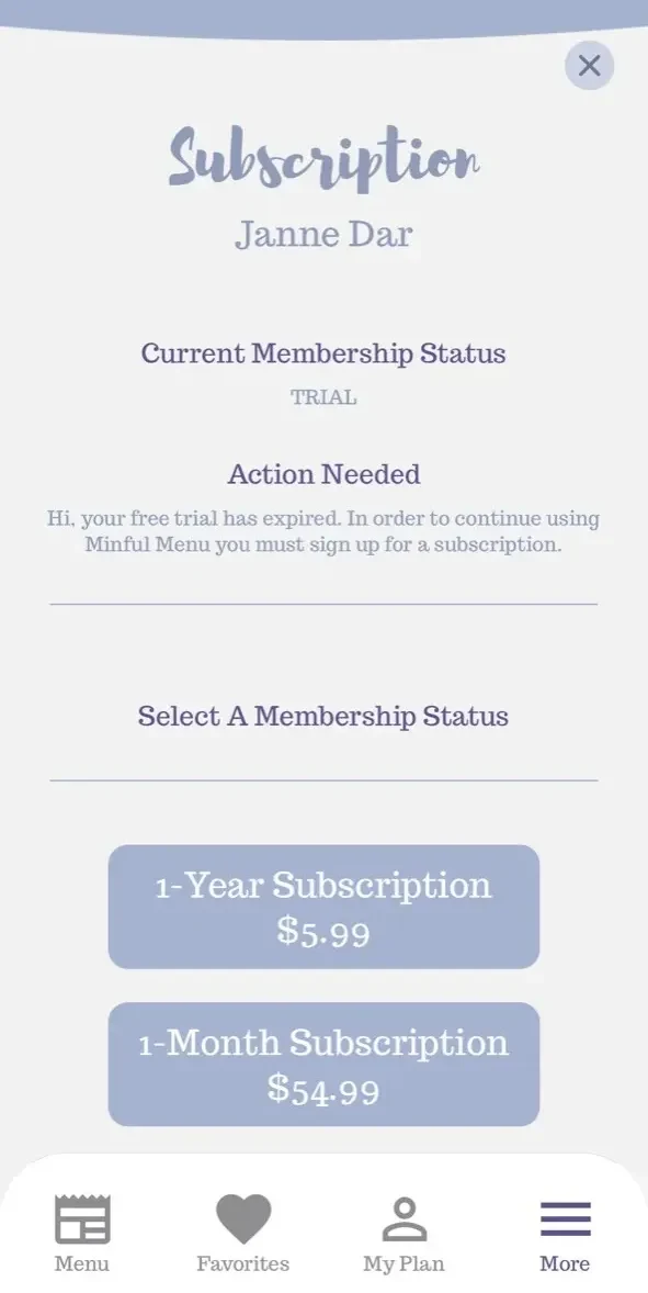 Mindful Menu paywall screen