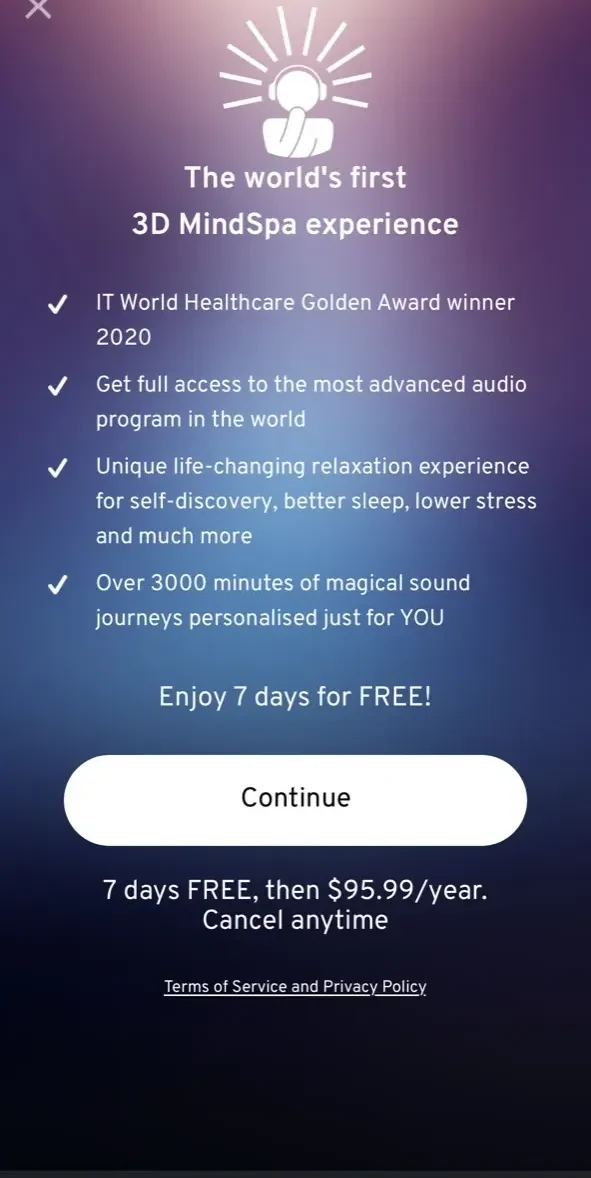 MindSpa paywall screen