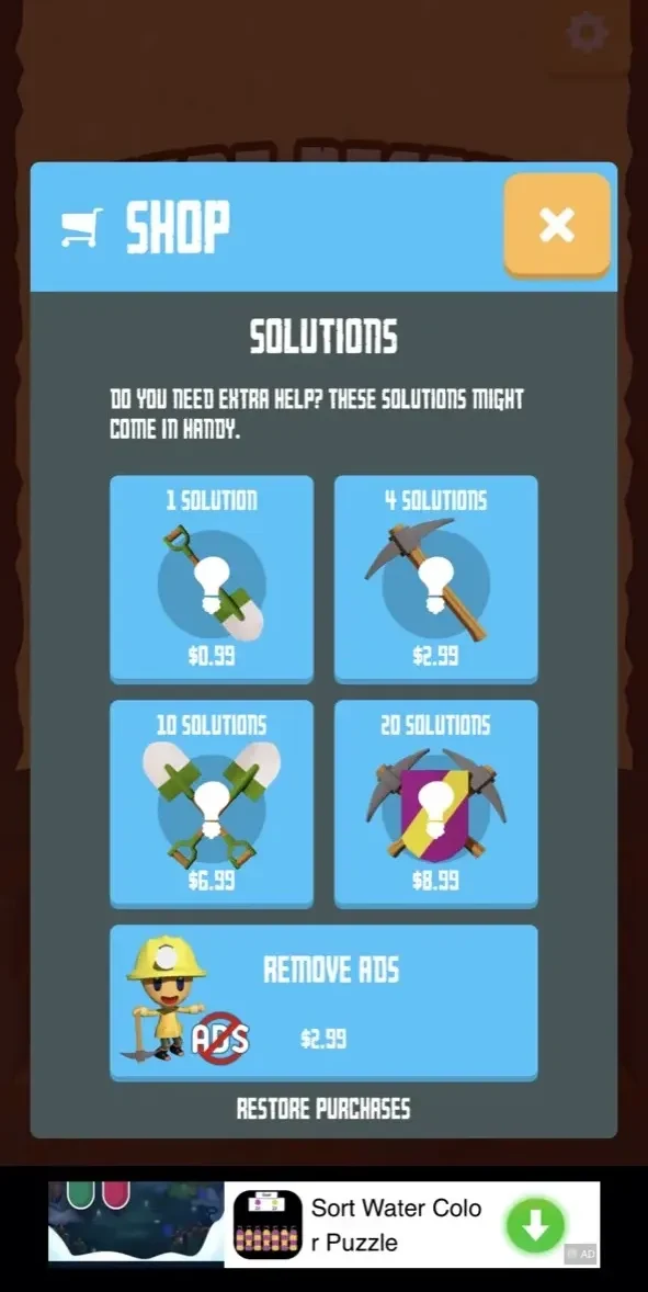 Mine Rescue paywall screen