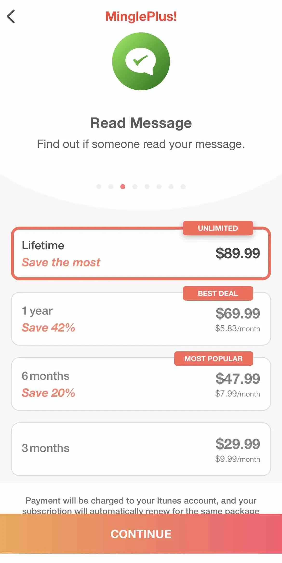Mingle2 paywall screen