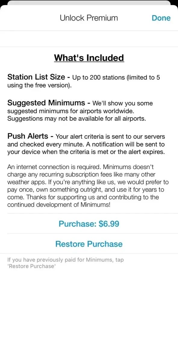 Minimums paywall screen