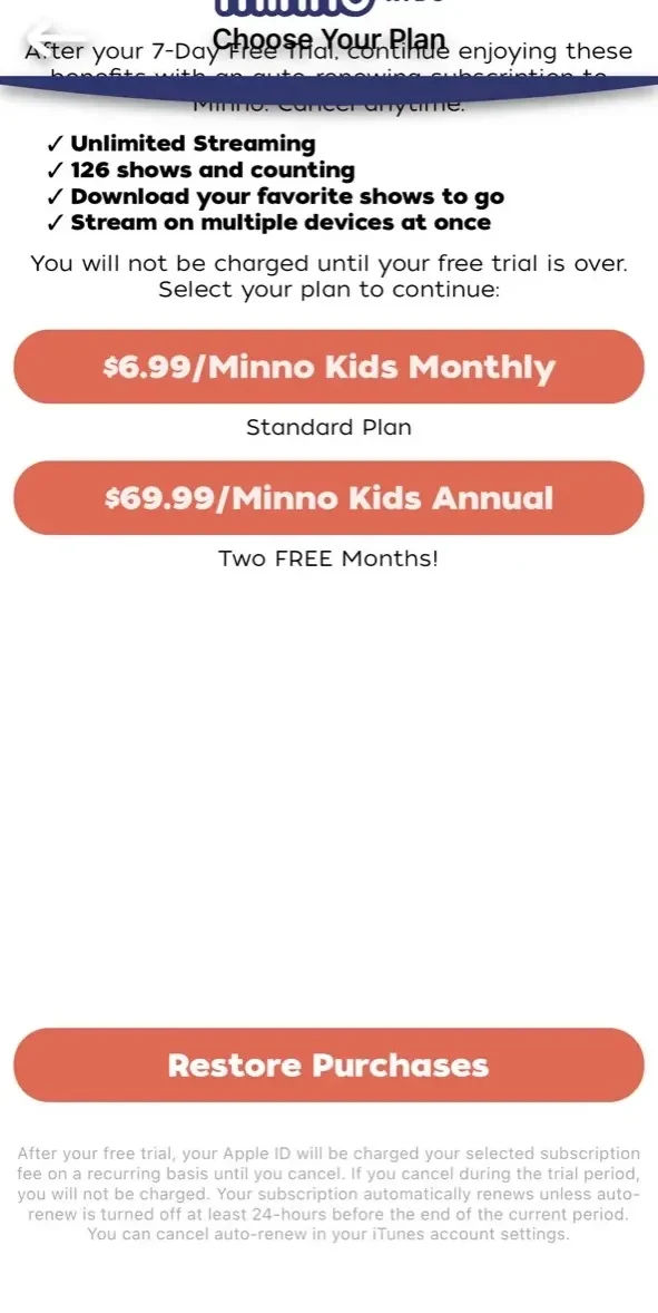 Minno paywall screen