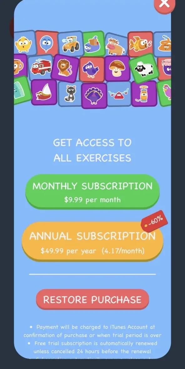Speech Therapy paywall screen