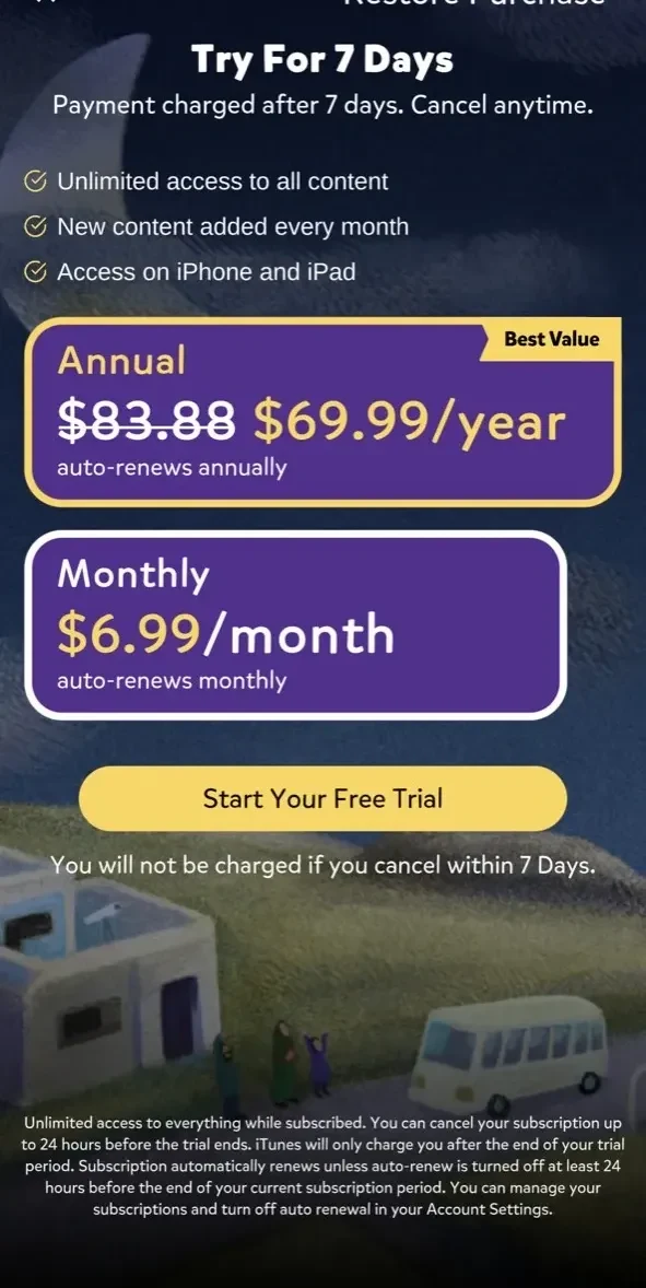 Miraj paywall screen