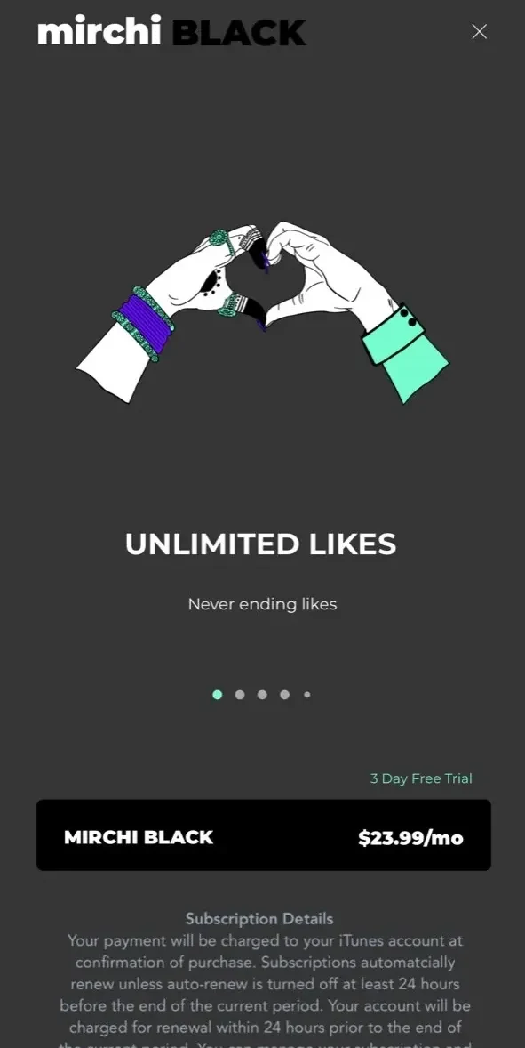 Mirchi paywall screen