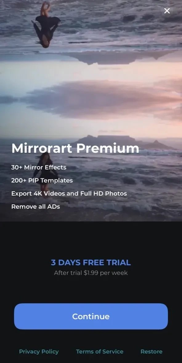 Mirrorart paywall screen