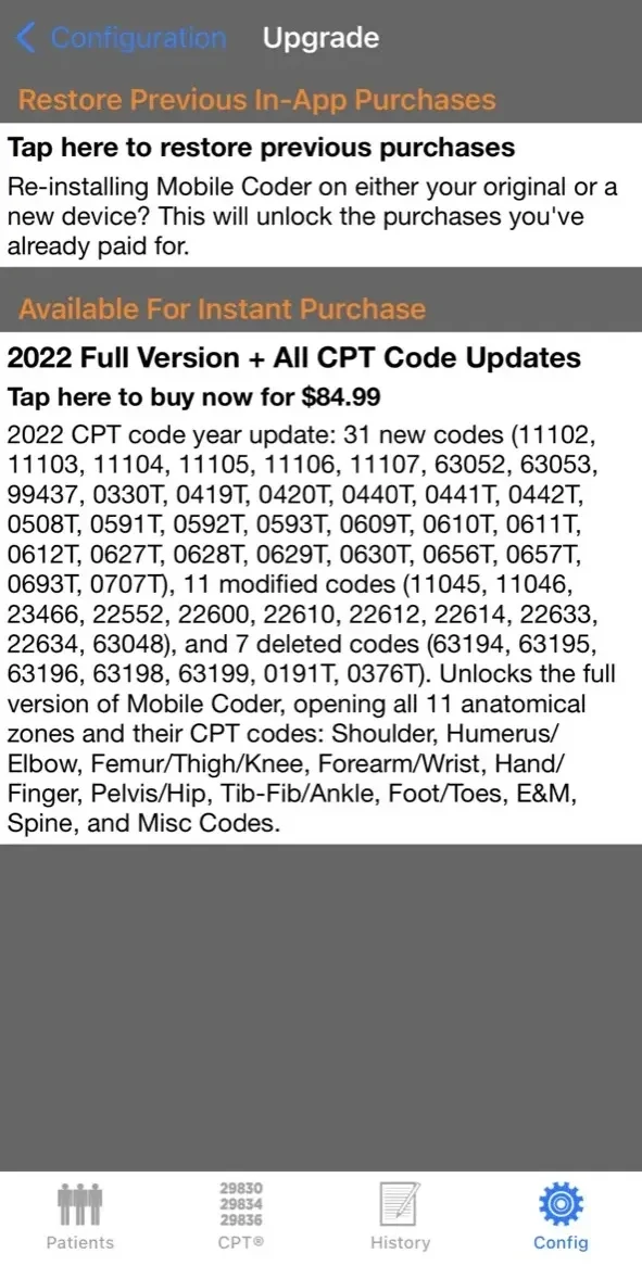 Mobile Coder Orthopedics paywall screen