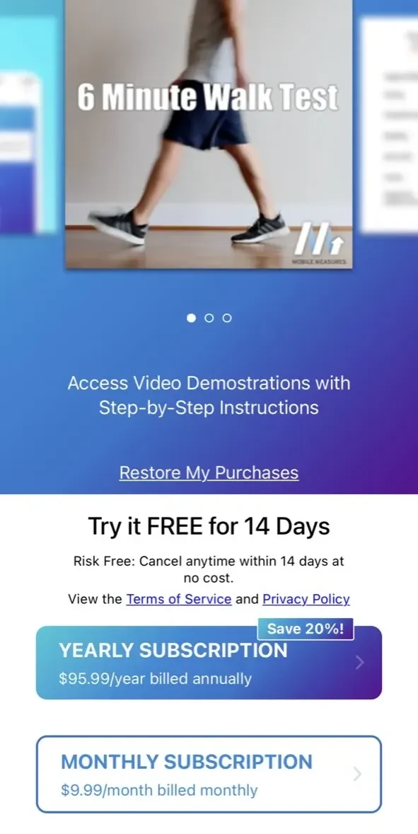 Mobile Measures paywall screen