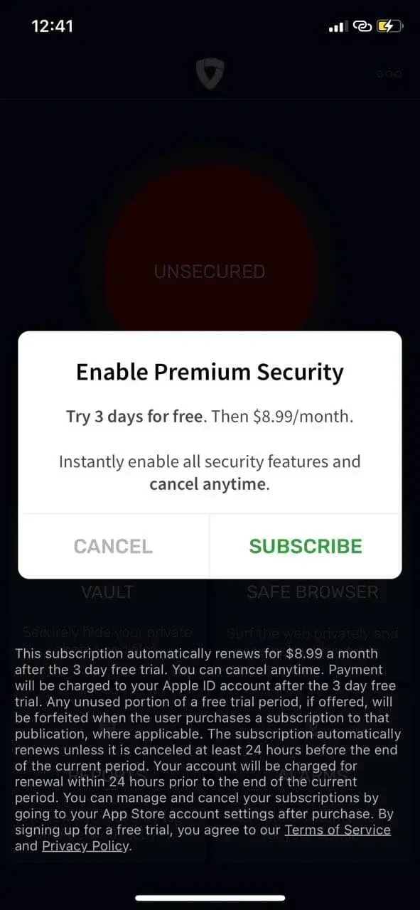 Mobile Security Protection App paywall screen