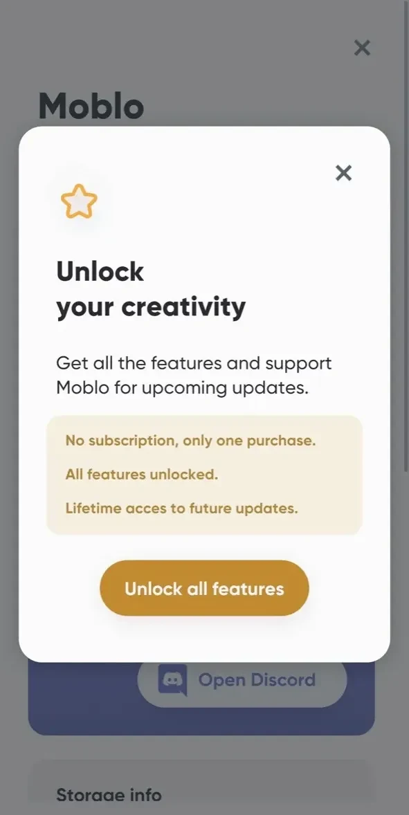 Moblo paywall screen