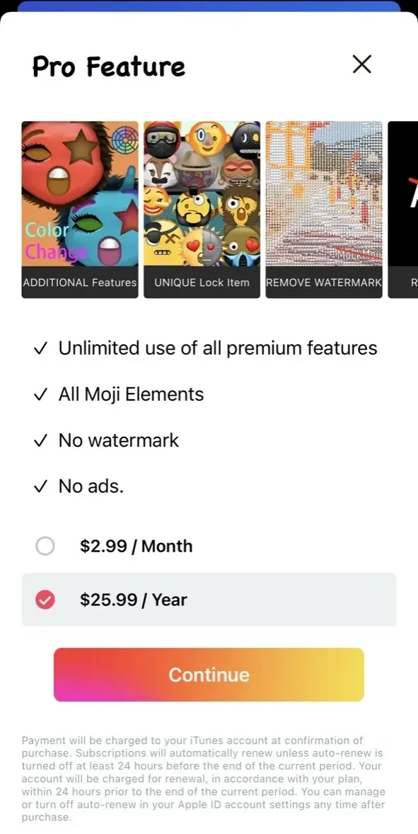 MockMoji paywall screen