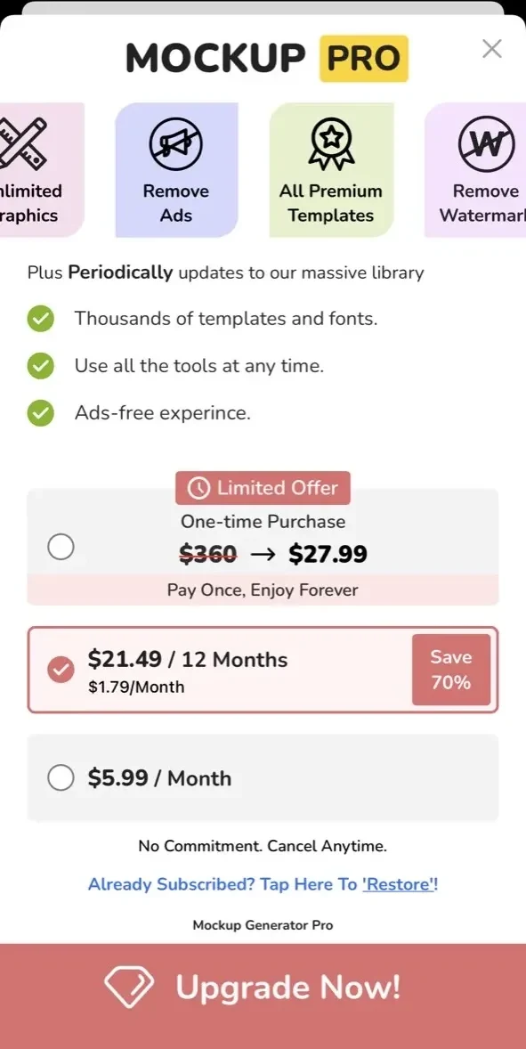 Mockup Creator paywall screen