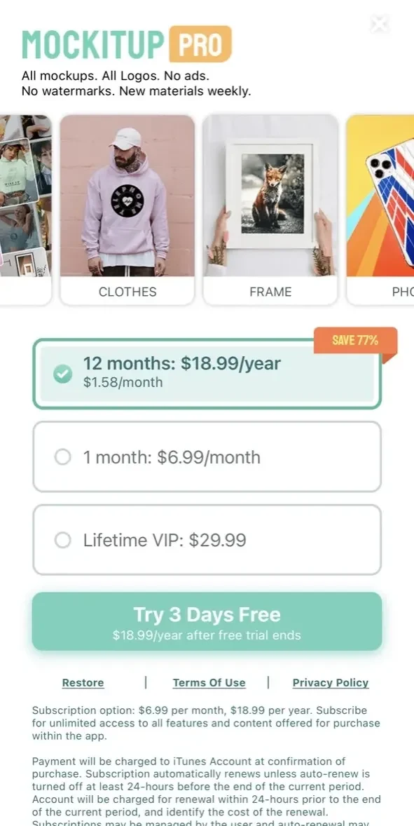 Mockup Generator paywall screen