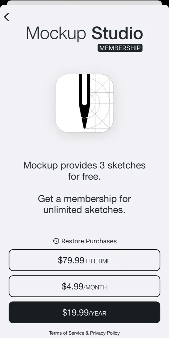 Mockup paywall screen