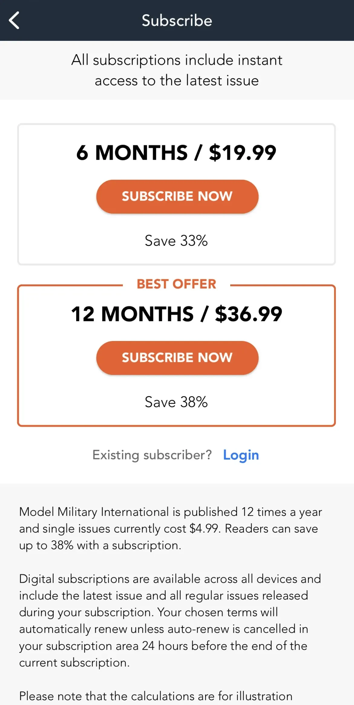 Model Military International paywall screen