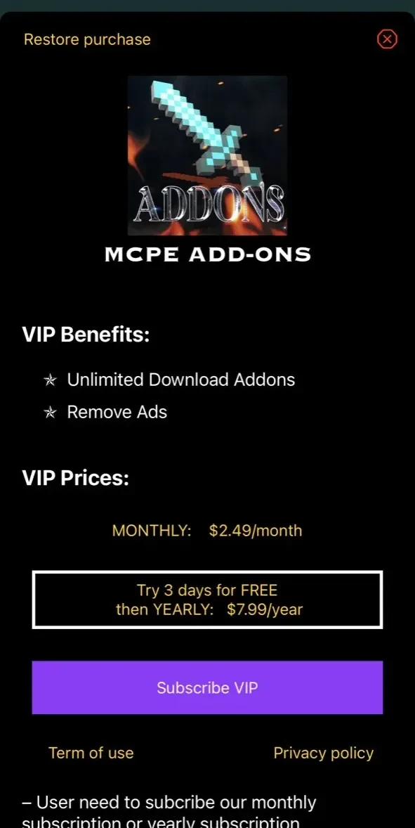 Mods & Add paywall screen