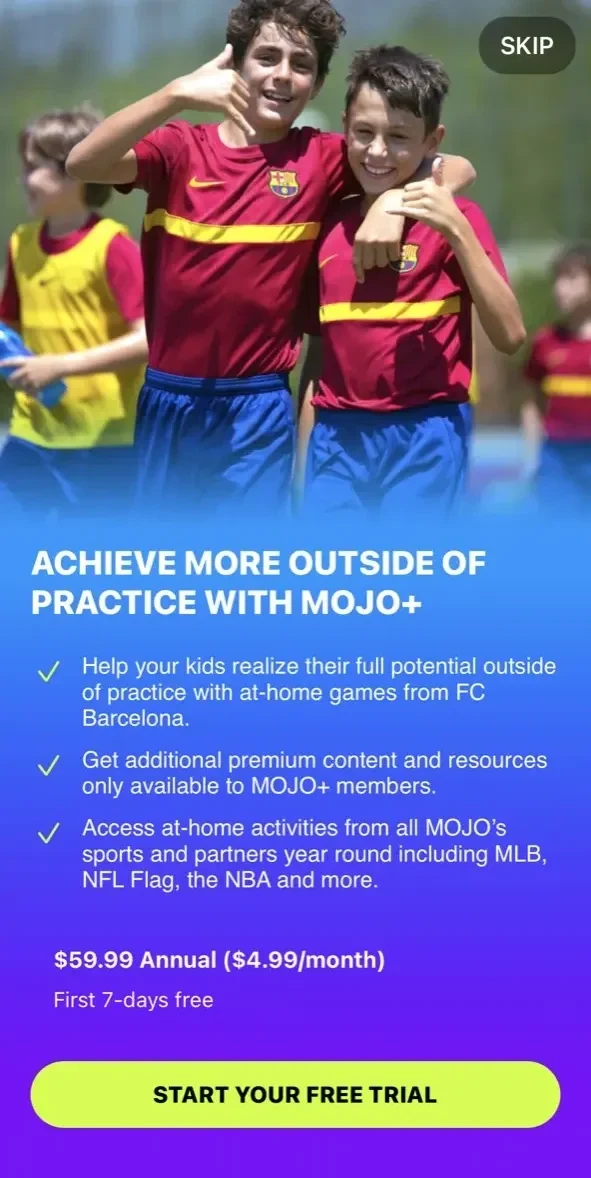 MOJO Sports paywall screen