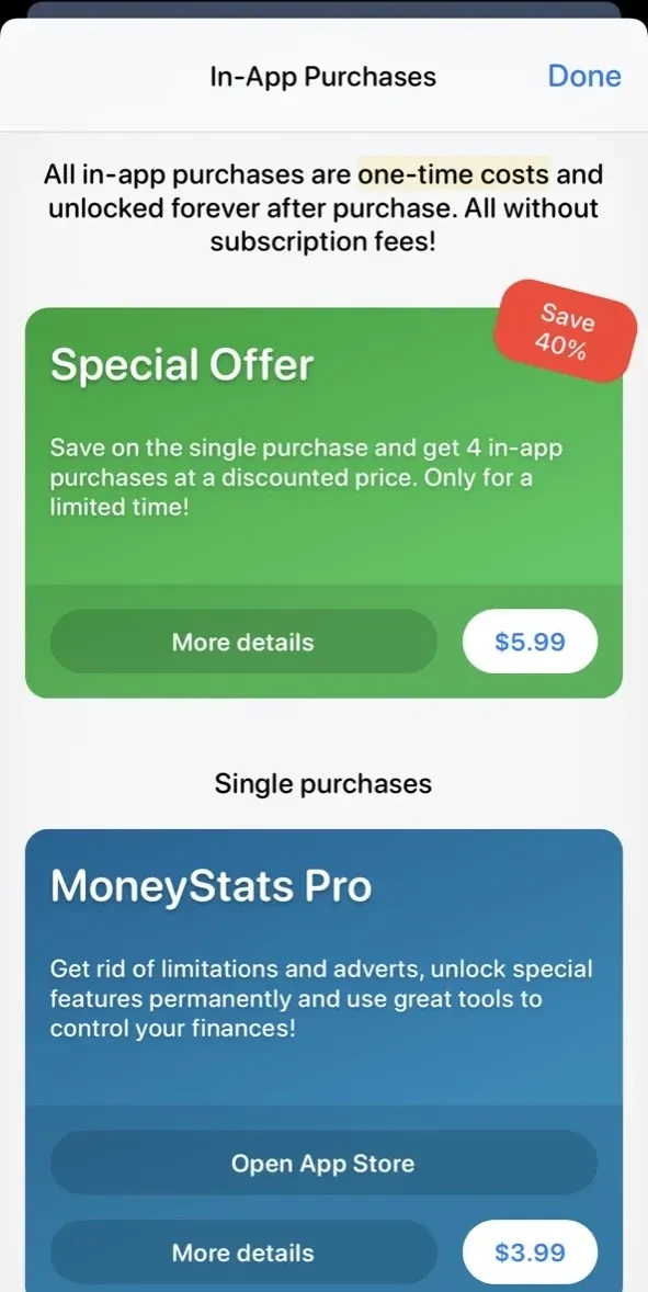 MoneyStats paywall screen