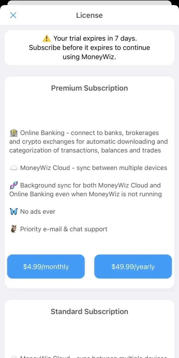 MoneyWiz 2024 Personal Finance paywall screen
