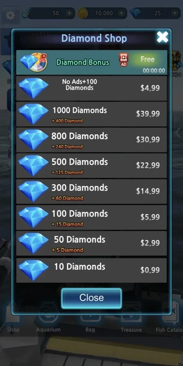 Monster Fishing 2024 paywall screen