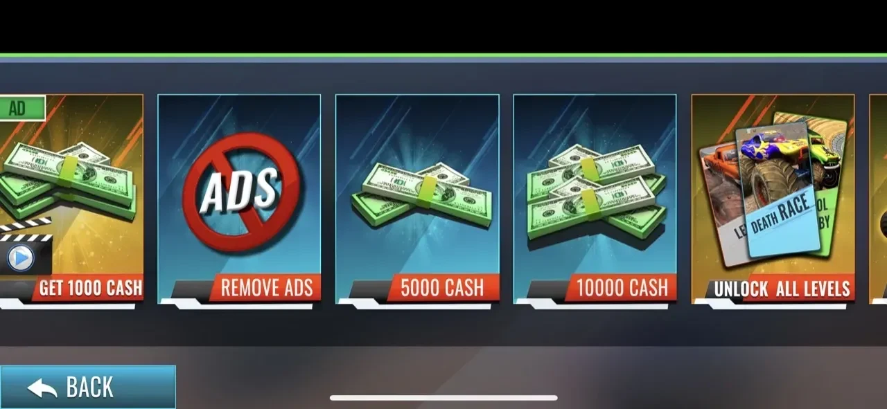 Monster Truck Derby Racing paywall screen
