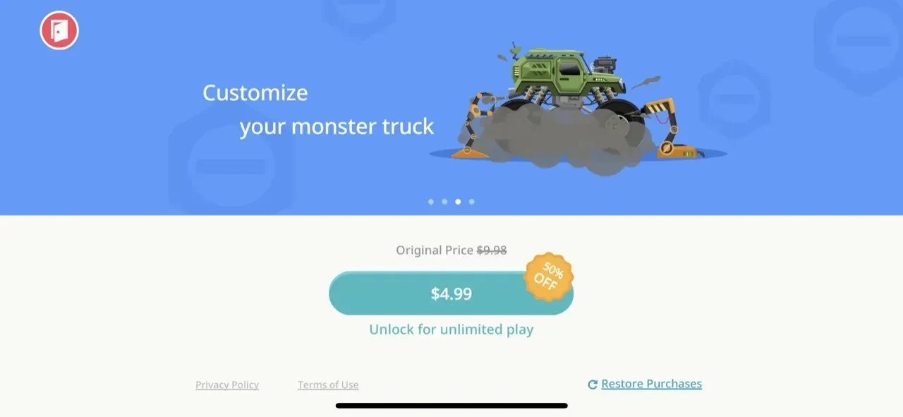 Monster Truck Games paywall screen