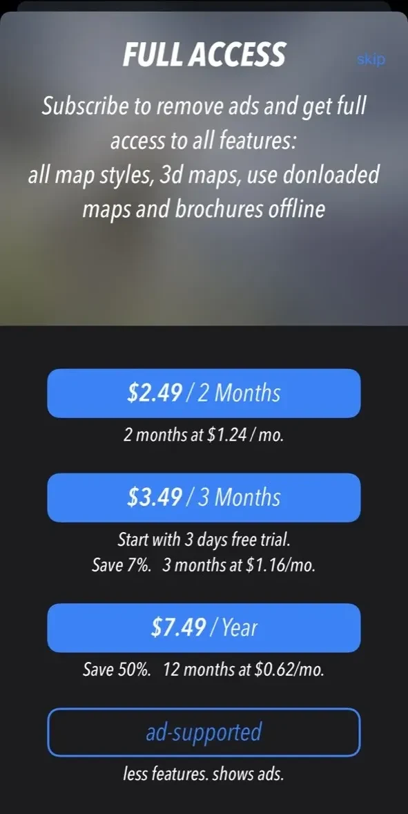 Montana Pocket Maps paywall screen