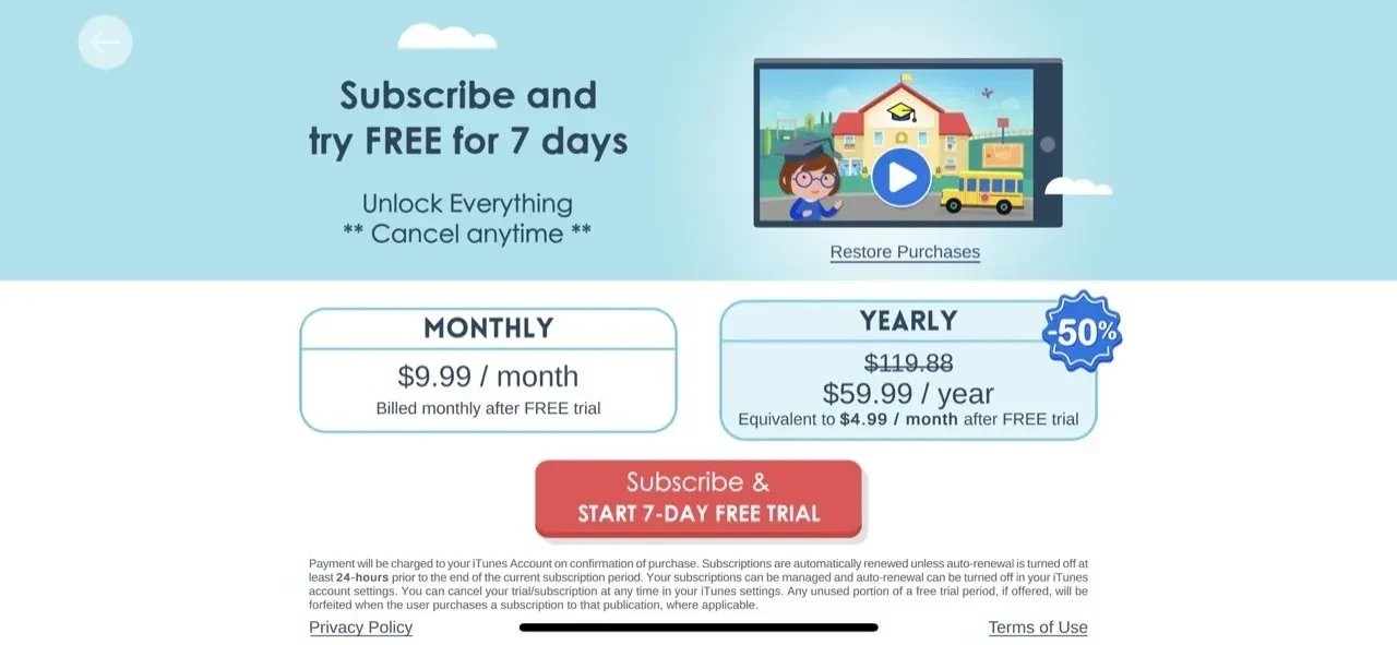 Montessori Preschool paywall screen