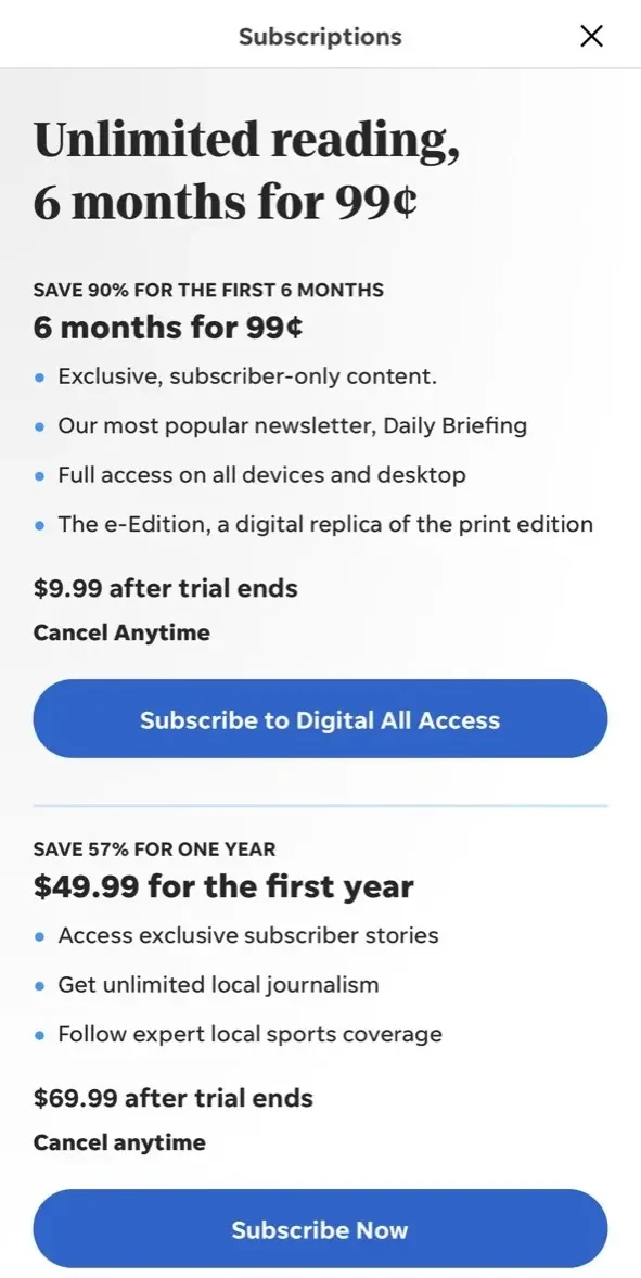 Montgomery Advertiser paywall screen