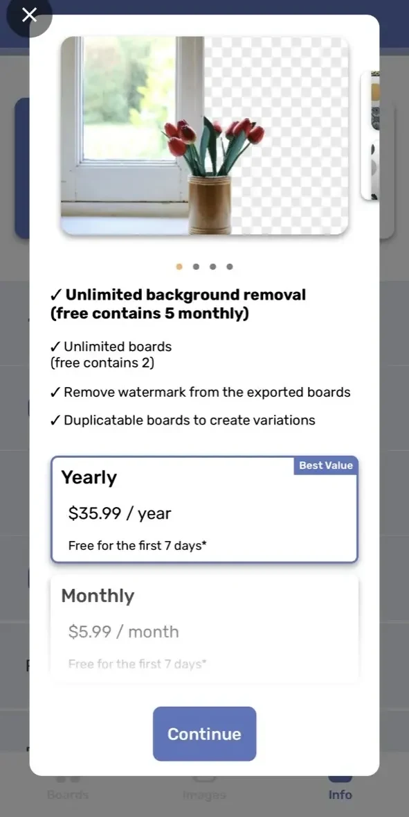 Moodboard paywall screen