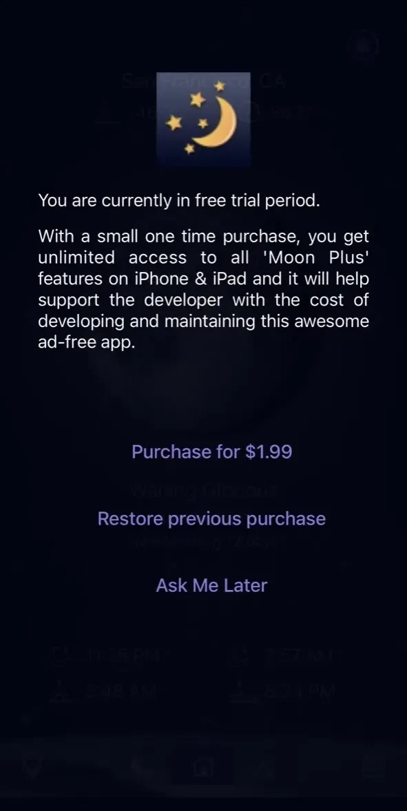Moon Calendar Plus paywall screen