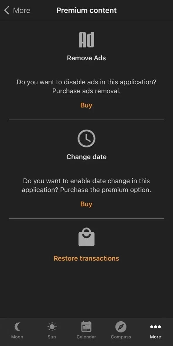 Moon Phase Calendar paywall screen