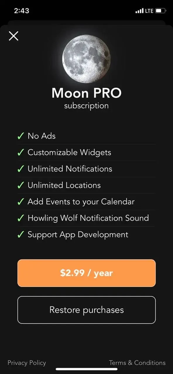 Moon Phases paywall screen