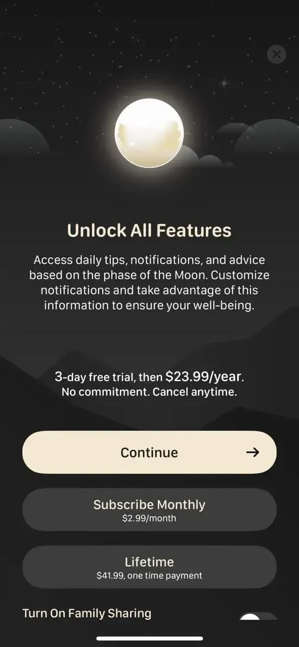 MoonX paywall screen