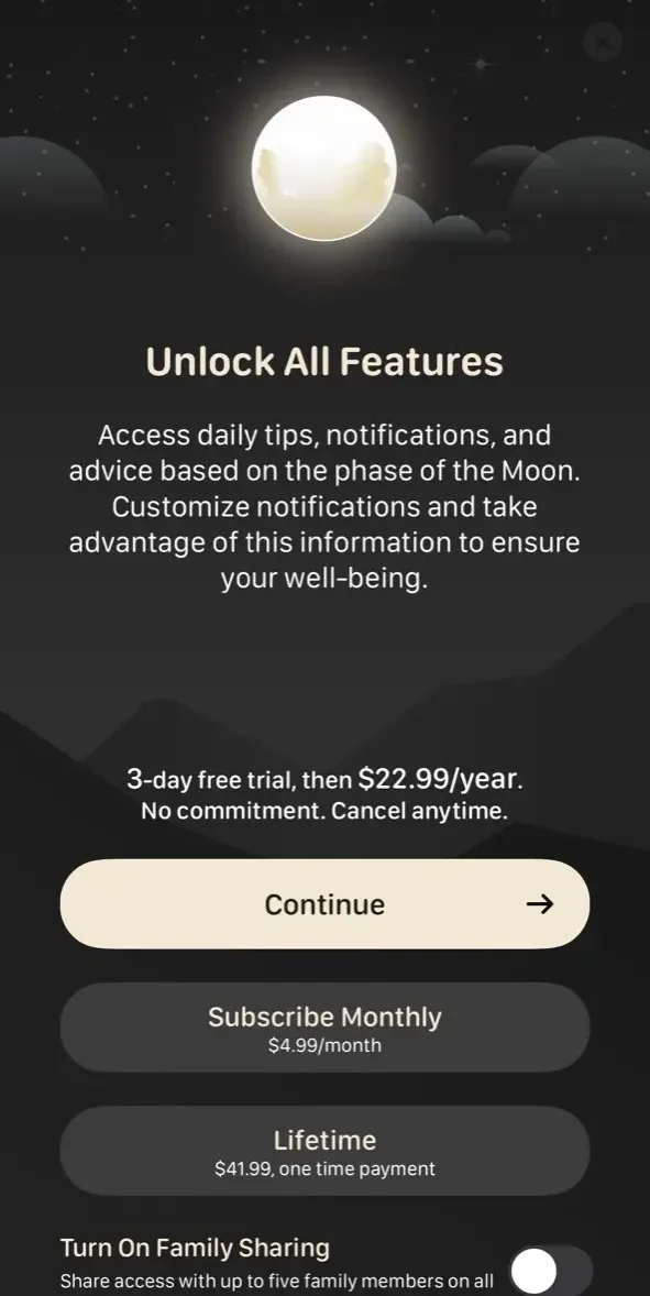 MoonX paywall screen