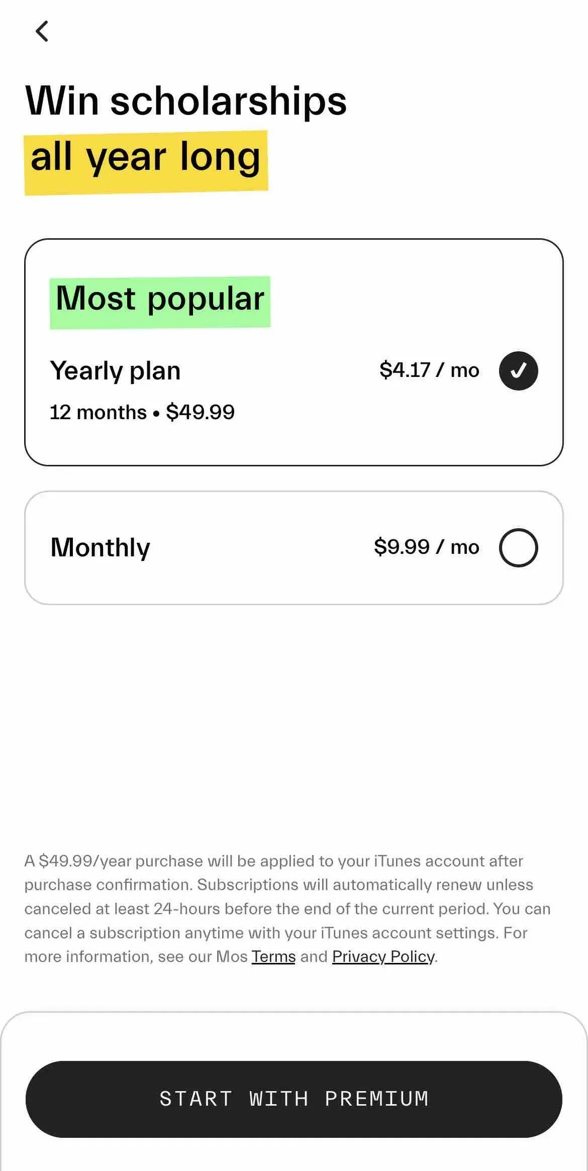 Mos paywall screen