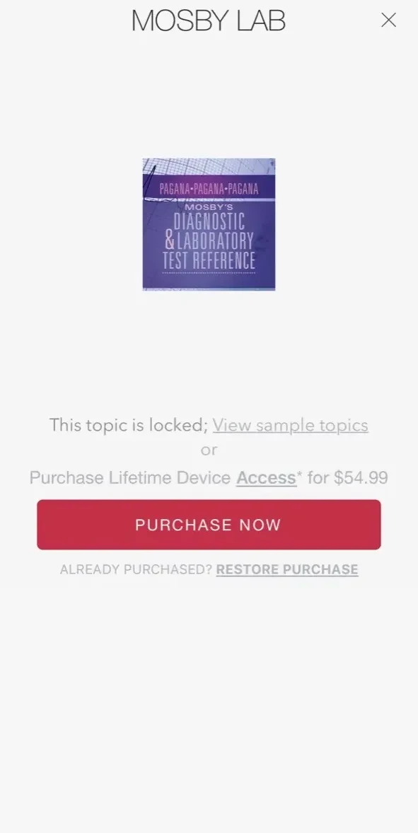 Mosby’s Diag paywall screen