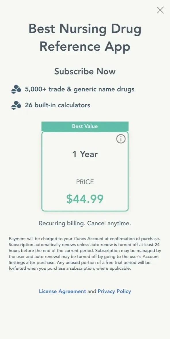 Mosby’s Nursing Drug Reference paywall screen
