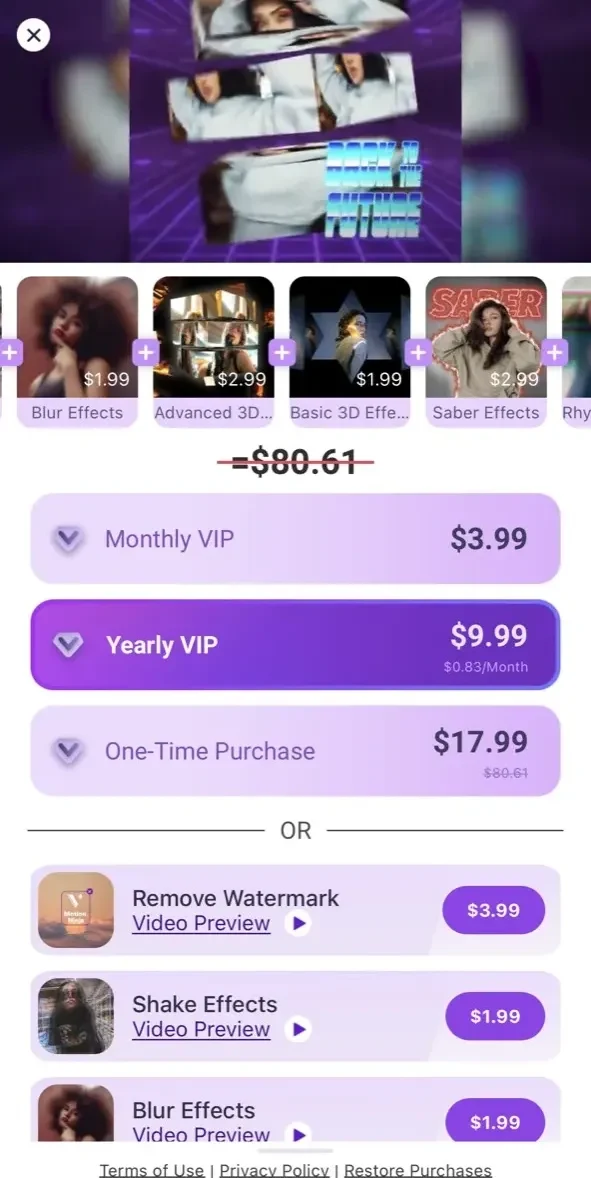 Motion Ninja Video Editor paywall screen
