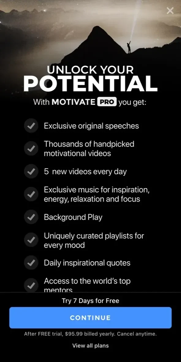 Motivate paywall screen