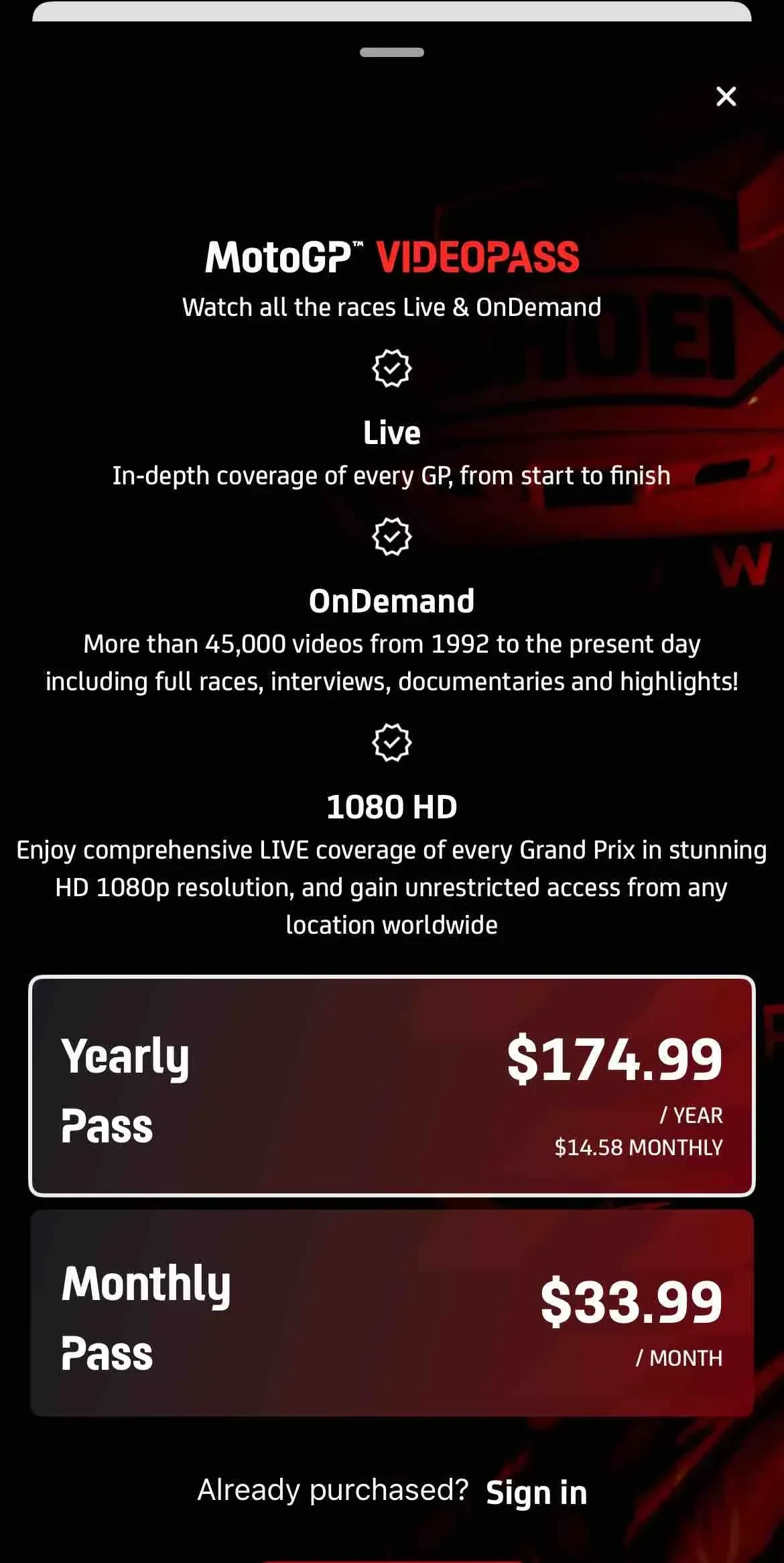 MotoGP™ paywall screen