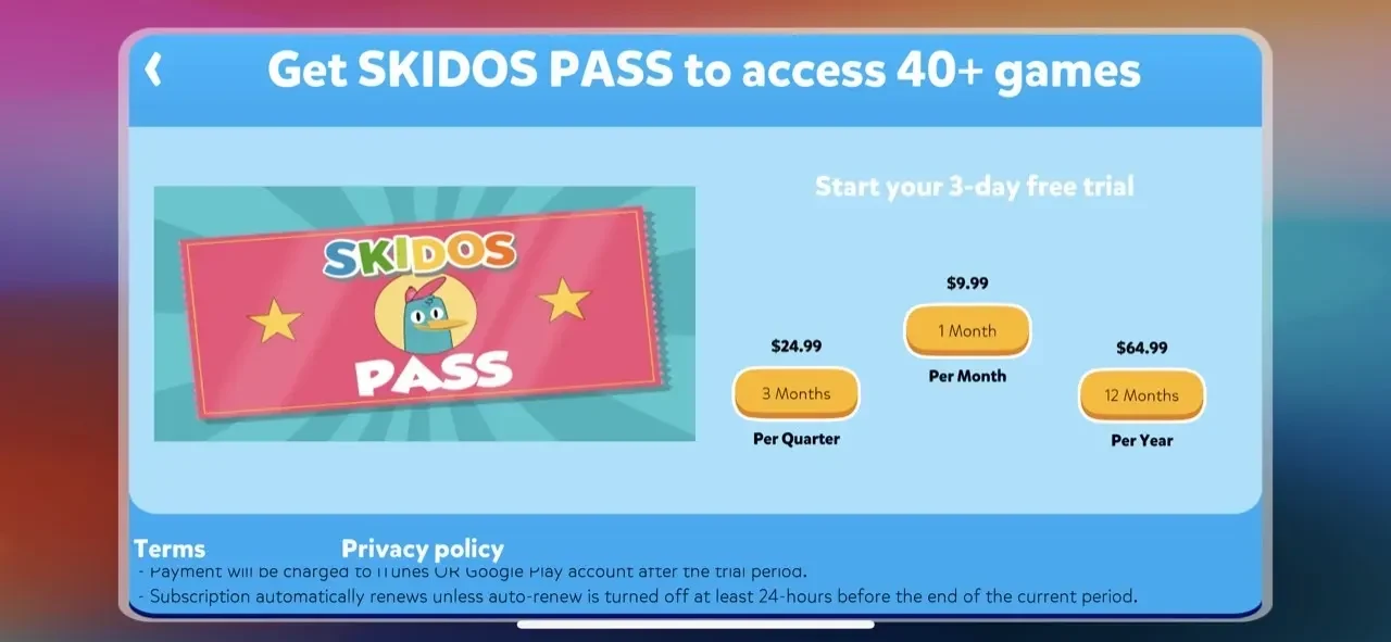 Motorcycle Racing Kids Games paywall screen