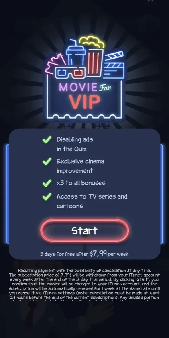 MovieFan paywall screen